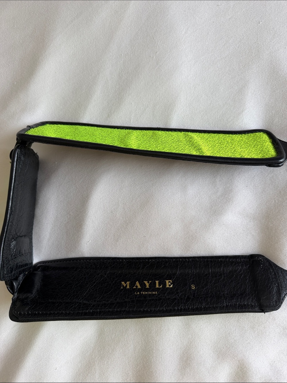 Mayle Black Leather Belt with Lime Green Fabric Inlay